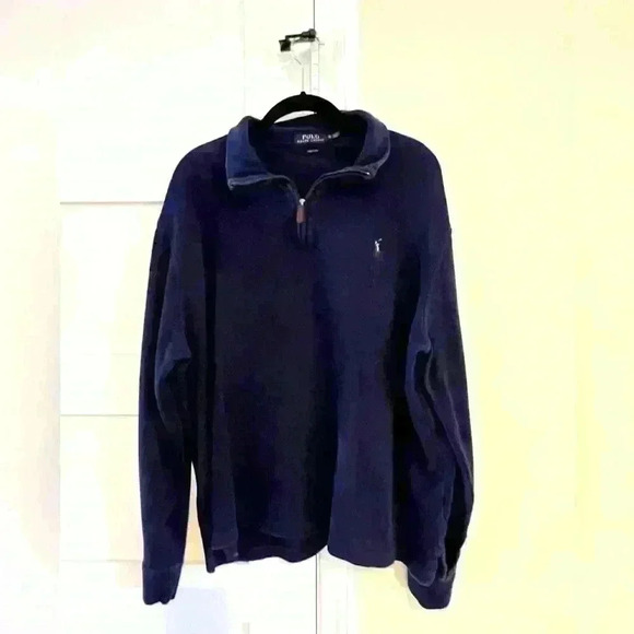 Men’s Polo Ralph Lauren 1/4 Zip Navy Pullover 100% cotton Estate Rib Size XL EUC - Picture 1 of 4